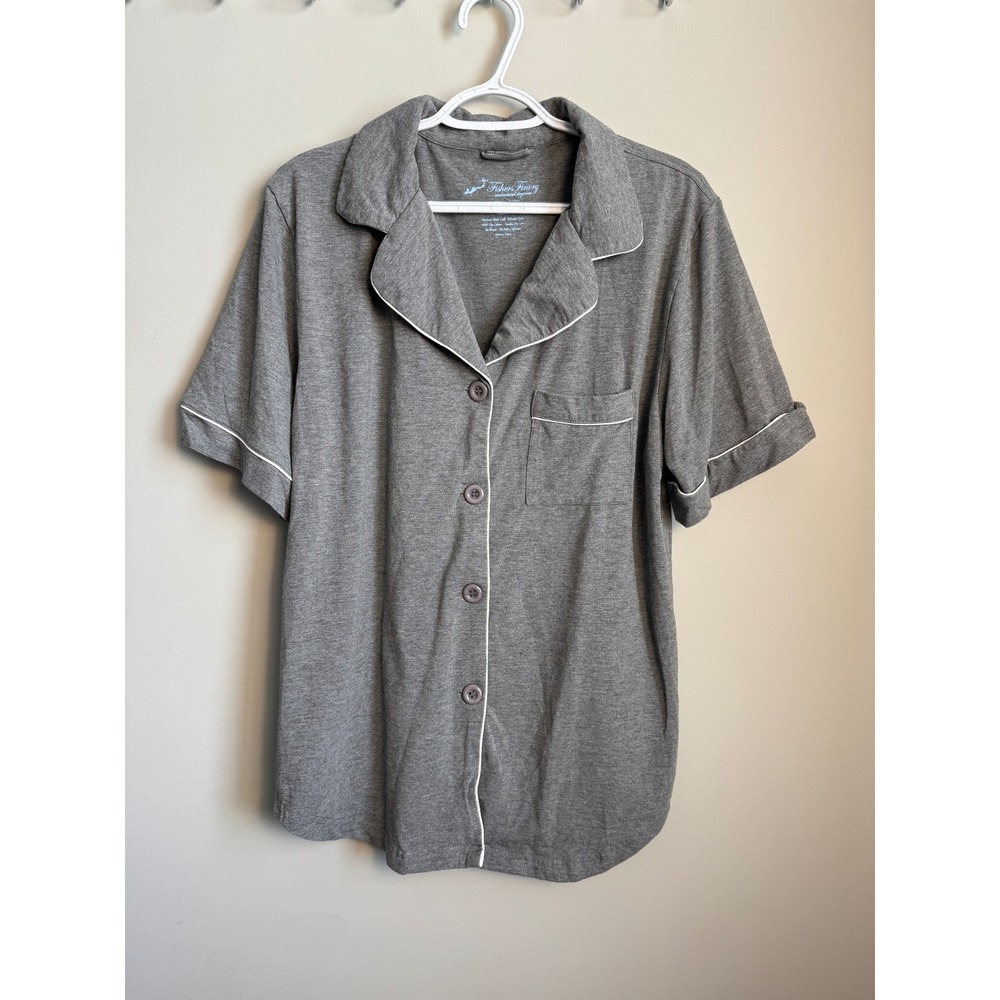 Fisher Finery Bamboo Viscose Organic Cotton Pajama Top Gray Short Sleeve Medium‎
